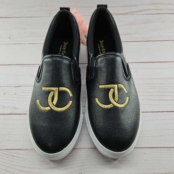 Juicy Couture Congrats Black Faux Leather Logo Slip On Sneakers‎ Womens Size 9.5 - Picture 2 of 9